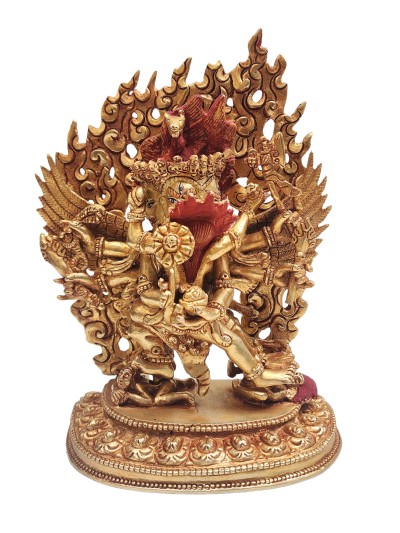 Buddhist Statue Of [hayagriva], With Full Gold Plated And Painted Face
