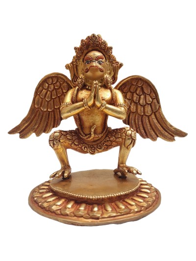 Buddhist Statue Of [garuda], With Full Gold Plated And Painted Face