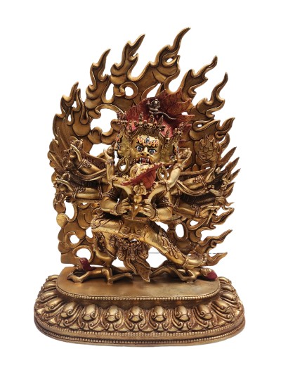 Buddhist Statue Of [vajrakilaya - Dorje Phurba], With Full Gold Plated And Painted Face