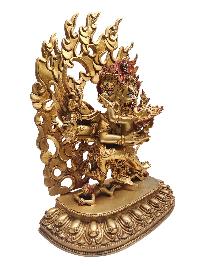Buddhist Statue Of [vajrakilaya - Dorje Phurba], With Full Gold Plated And Painted Face