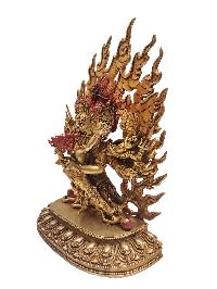 Buddhist Statue Of [vajrakilaya - Dorje Phurba], With Full Gold Plated And Painted Face