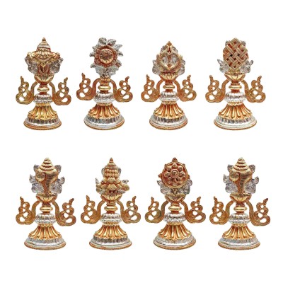 Buddhist Handmade [eight] Set Tibetan Offering Set Of Ashtamangala, [partly Gold Plated, Silver Plated]