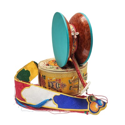 Chod Damaru, The [bawa Wood] Bhutanese [chod Damaru], [high Quality Wood] A With Brocade Cover And Tail