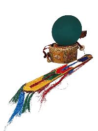 Chod Damaru, The [bawa Wood] Bhutanese [chod Damaru], [high Quality Wood] A With Brocade Cover And Tail