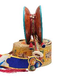 Chod Damaru, The [bawa Wood] Bhutanese [chod Damaru], [high Quality Wood] A With Brocade Cover And Tail