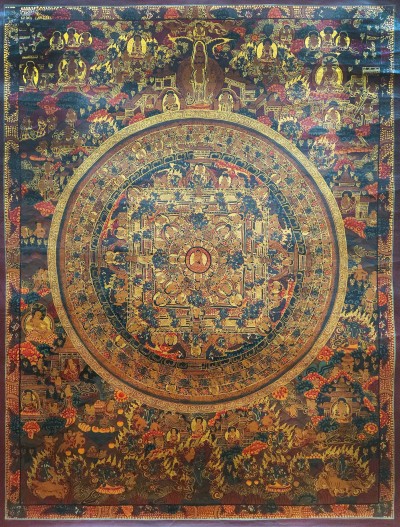 Buddhist Handmade Thangka Of Buddha Mandala Thangka, [oiled Thangka