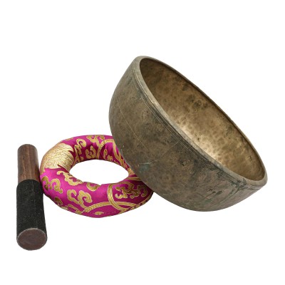 [old], Buddhist [real Antique] Hand Beaten [jambati] Singing Bowl, [select Accessories]