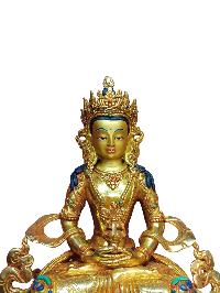 Buddhist Handmade Statue Of Aparimita, [full Fire Gold Plated], [face Painted], Amitayus, Chepame