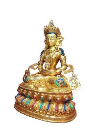 Buddhist Handmade Statue Of Aparimita, [full Fire Gold Plated], [face Painted], Amitayus, Chepame