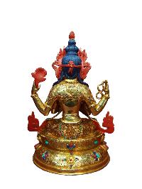 Buddhist Handmade Statue Of Chenrezig, [full Fire Gold Plated], [face Painted]