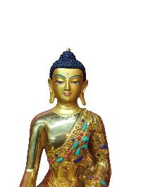 Buddhist Handmade Statue Of Shakyamuni Buddha, [full Fire Gold Plated], [face Painted]