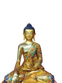 Buddhist Handmade Statue Of Shakyamuni Buddha, [full Fire Gold Plated], [face Painted]