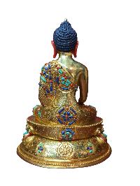 Buddhist Handmade Statue Of Shakyamuni Buddha, [full Fire Gold Plated], [face Painted]