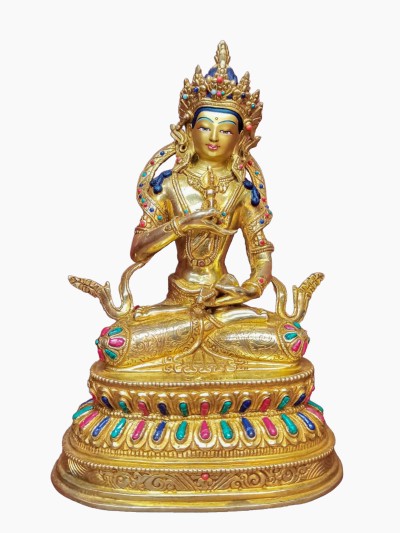 Buddhist Handmade Statue Of Vajrasattva, [full Fire Gold Plated], [face Painted]