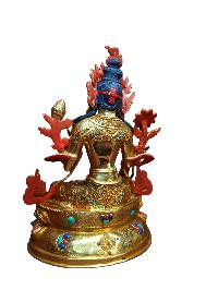 Buddhist Handmade Statue Of White Tara, [full Fire Gold Plated], [face Painted]