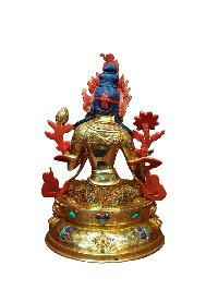 Buddhist Handmade Statue Of White Tara, [full Fire Gold Plated], [face Painted]