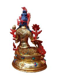 Buddhist Handmade Statue Of White Tara, [full Fire Gold Plated], [face Painted]