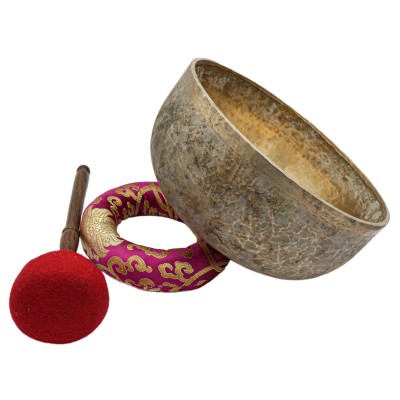 [old], Buddhist [real Antique] Hand Beaten [jambati] Singing Bowl, [select Accessories]