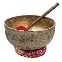 [old], Buddhist [real Antique] Hand Beaten [jambati] Singing Bowl, [select Accessories]
