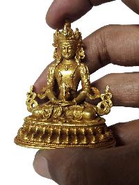 Buddhist Miniature Statue Of Aparimita, [gold Plated], Amitayus, Chepame