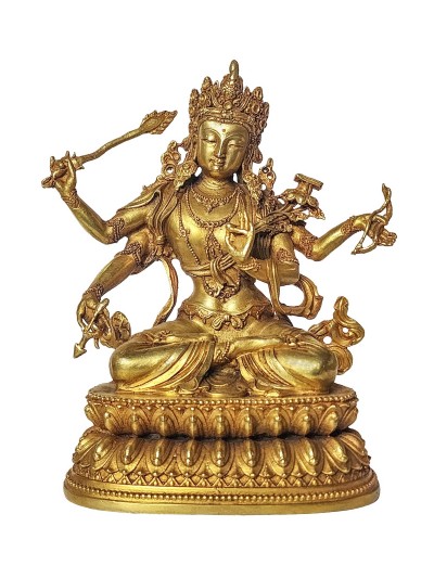 Tibetan Buddhist Statue Of Maha Manjushree, [full Gold Plated]