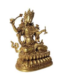 Tibetan Buddhist Statue Of Maha Manjushree, [full Gold Plated]