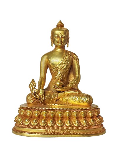Buddhist Miniature Statue Of Medicine Buddha, [gold Plated]