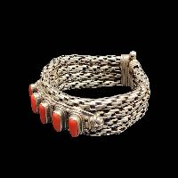 Metal Bracelet With Five [stone Setting], Coral