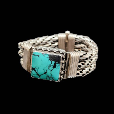Metal Bracelet With [stone Setting], Turquoise