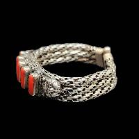 Metal Bracelet With Five [stone Setting], Coral
