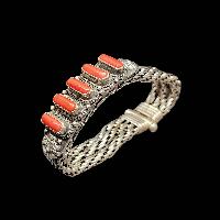 Metal Bracelet With Five [stone Setting], Coral