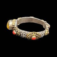 Metal Bracelet With [stone Setting] Amber And Coral
