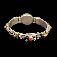 Metal Bracelet With [stone Setting] Amber And Coral