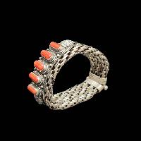 Metal Bracelet With Five [stone Setting], Coral