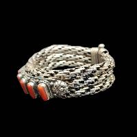 Metal Bracelet With Five [stone Setting], Coral