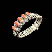 92.5 Sterling Silver Bracelet With Five [stone Setting], [coral]