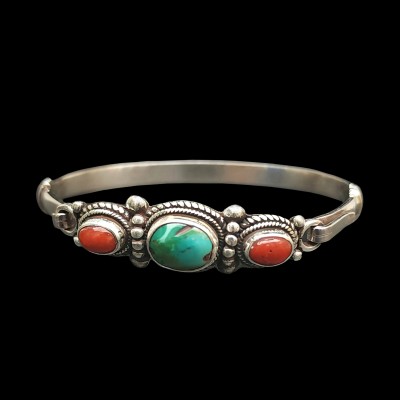 Sterling Silver Bracelet With [stone Setting], [free Size] Tourquise And Coral