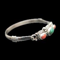 Sterling Silver Bracelet With [stone Setting], [free Size] Tourquise And Coral