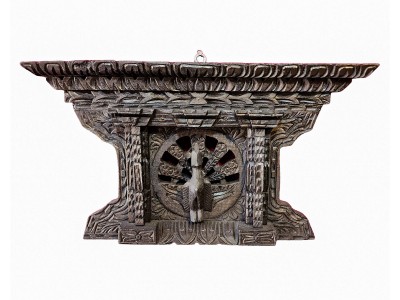 Traditional Newari Wooden Hand Carved Windows, [natural Wood], With Peacock Design