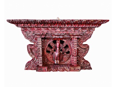 Traditional Newari Wooden Hand Carved Windows, [natural Wood], With Peacock Design