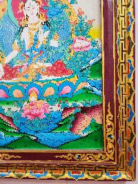 [traditional Tibetan], Ritual Wall Hanging Of White Tara Thangka, Thangka On Wooden Frame