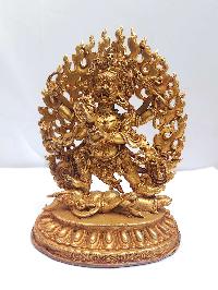 Tibetan Buddhist Handmade Statue Of Mahakala 6 Arms, [full Gold Plated]