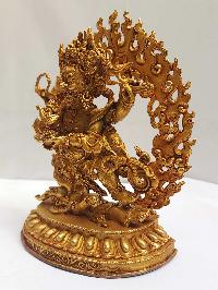 Tibetan Buddhist Handmade Statue Of Mahakala 6 Arms, [full Gold Plated]