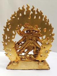 Tibetan Buddhist Handmade Statue Of Mahakala 6 Arms, [full Gold Plated]