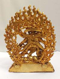Tibetan Buddhist Handmade Statue Of Mahakala 6 Arms, [full Gold Plated]