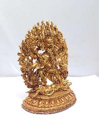 Tibetan Buddhist Handmade Statue Of Mahakala 6 Arms, [full Gold Plated]