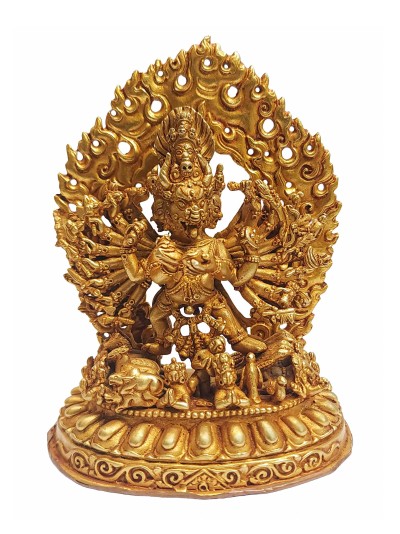Tibetan Buddhist Handmade Statue Of Ekavira [vajrabhairava] Yamantaka, [full Gold Plated]