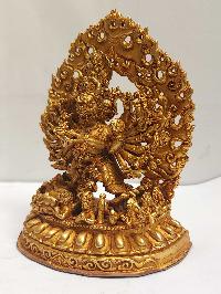 Tibetan Buddhist Handmade Statue Of Ekavira [vajrabhairava] Yamantaka, [full Gold Plated]