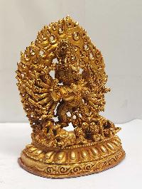 Tibetan Buddhist Handmade Statue Of Ekavira [vajrabhairava] Yamantaka, [full Gold Plated]