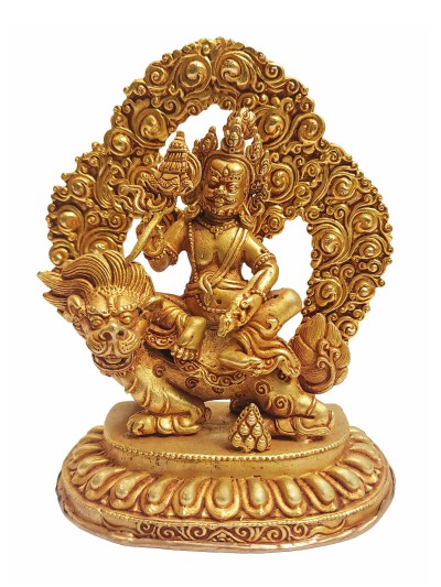 Tibetan Buddhist Statue Of Jambhala: Namtose, [full Gold Plated]